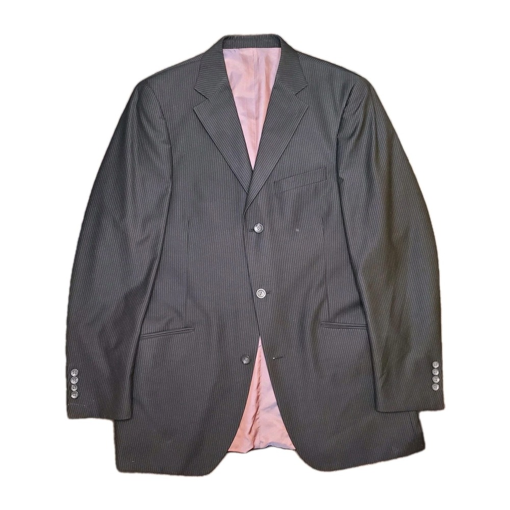 Billy London Mens Sport Coat 40L Black Pinstripe Poly Blend Blazer Jacket 2 Vent